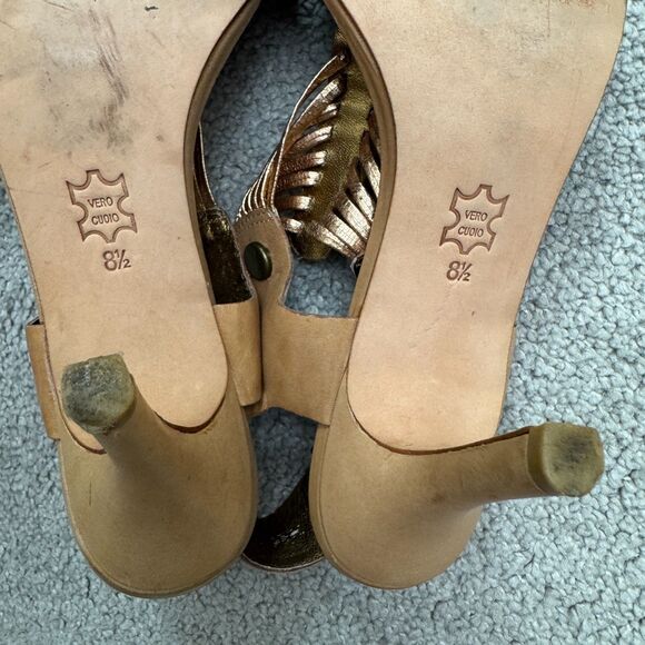 Cynthia Vincent Slingback Gladiator Heeled Sandals Women 8.5 Gold Bronze Leather - Picture 12 of 16